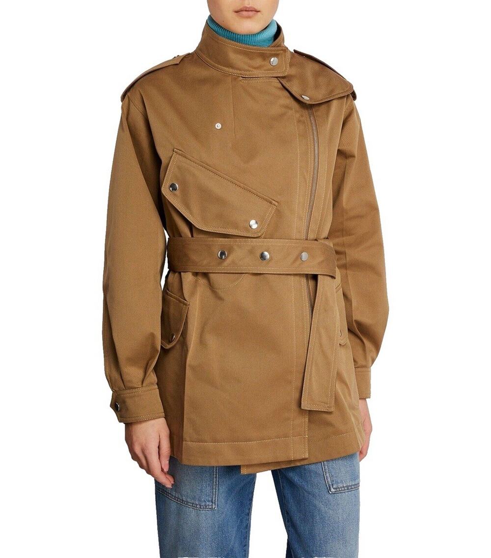 VICTORIA BECKHAM Belted Trench Jacket Brown Khaki Bi-color US 8